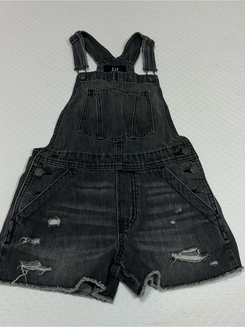 GAP Black Distressed Denim Short Overalls